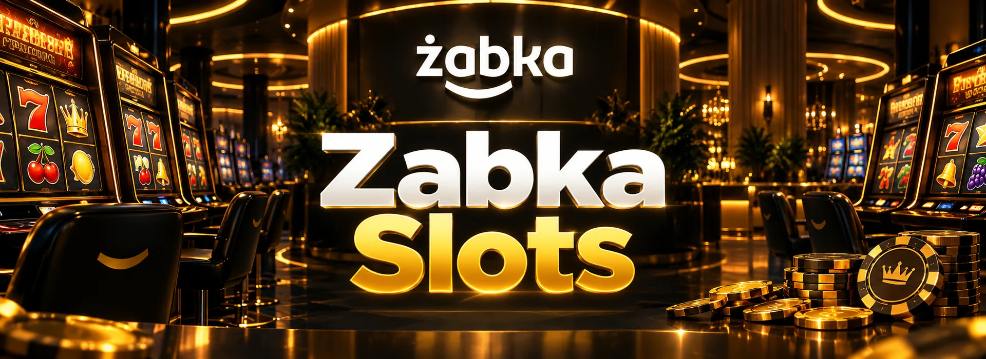 Zabka Slots: hala automatów w złotym świetle ze znakiem Żabki